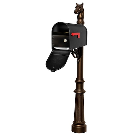 Grandoldgarden E1 Economy Mailbox Locking Insert System with Fluted Base & Horsehead Finial Bronze GR1137788